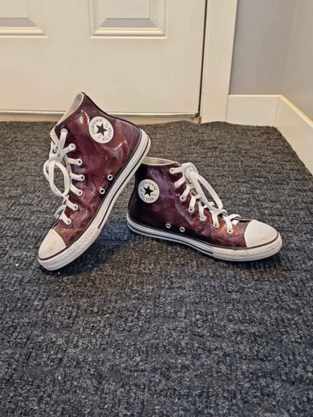 Converse All-Star High Top Dark Red Glitter Sneakers, Size UK 4.5